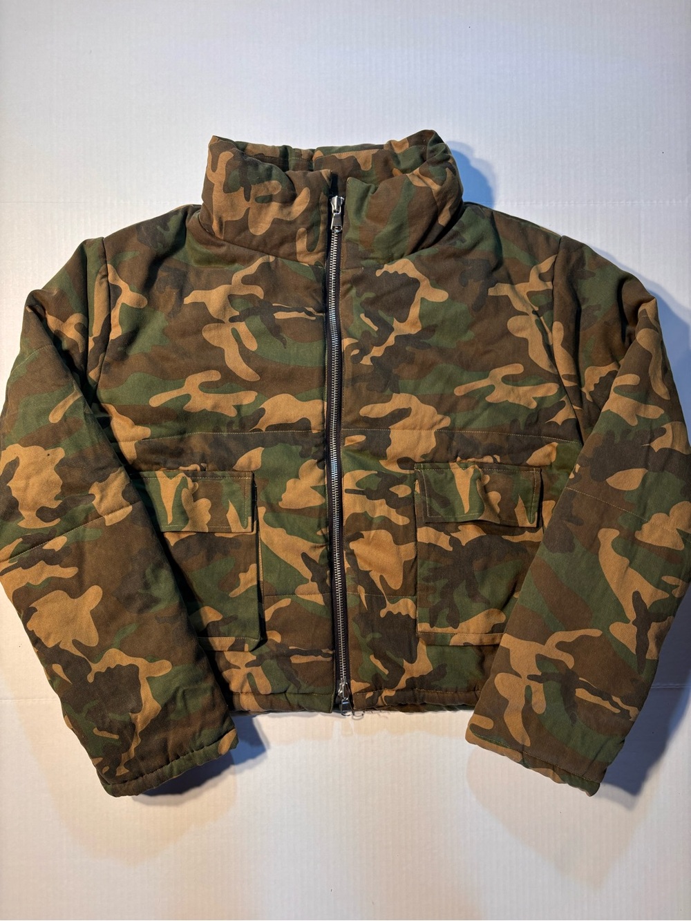 MNML Real Tree Camo Cropped Full Zip Puffer Jacket Streetwear Men’s Sz Large